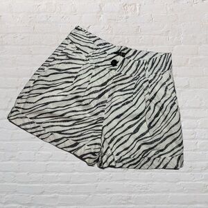 White & Silver Glitter Zebra Print High Waisted Women's Cuff Hem Shorts Size 4